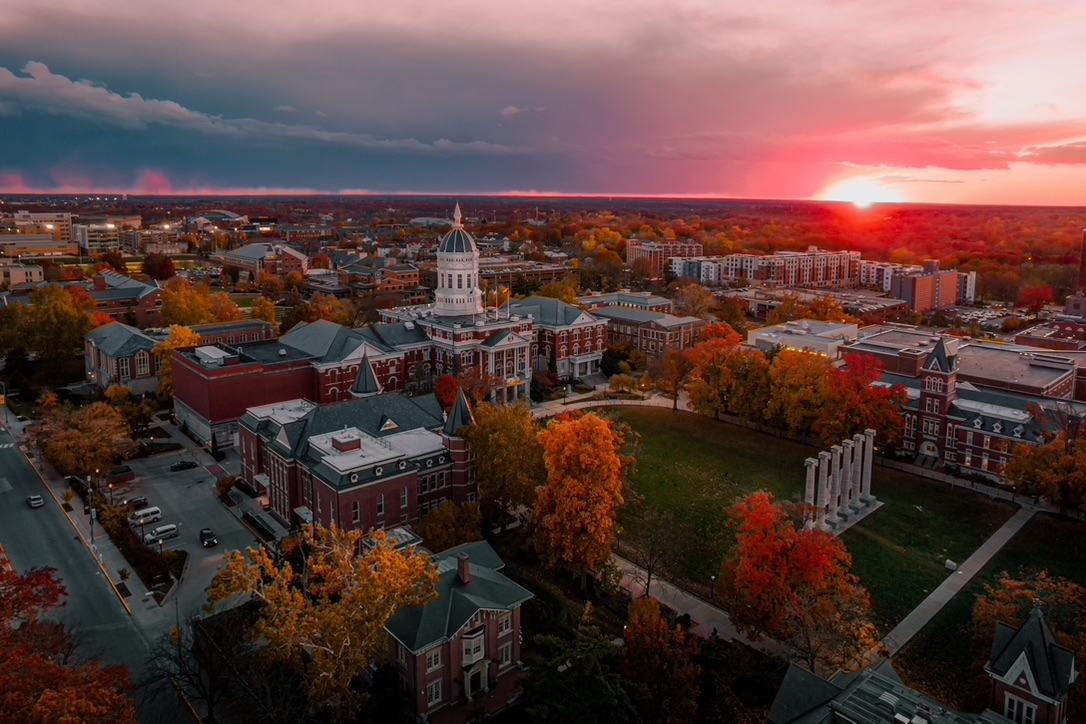 Columbia, Missouri skyline at sunset